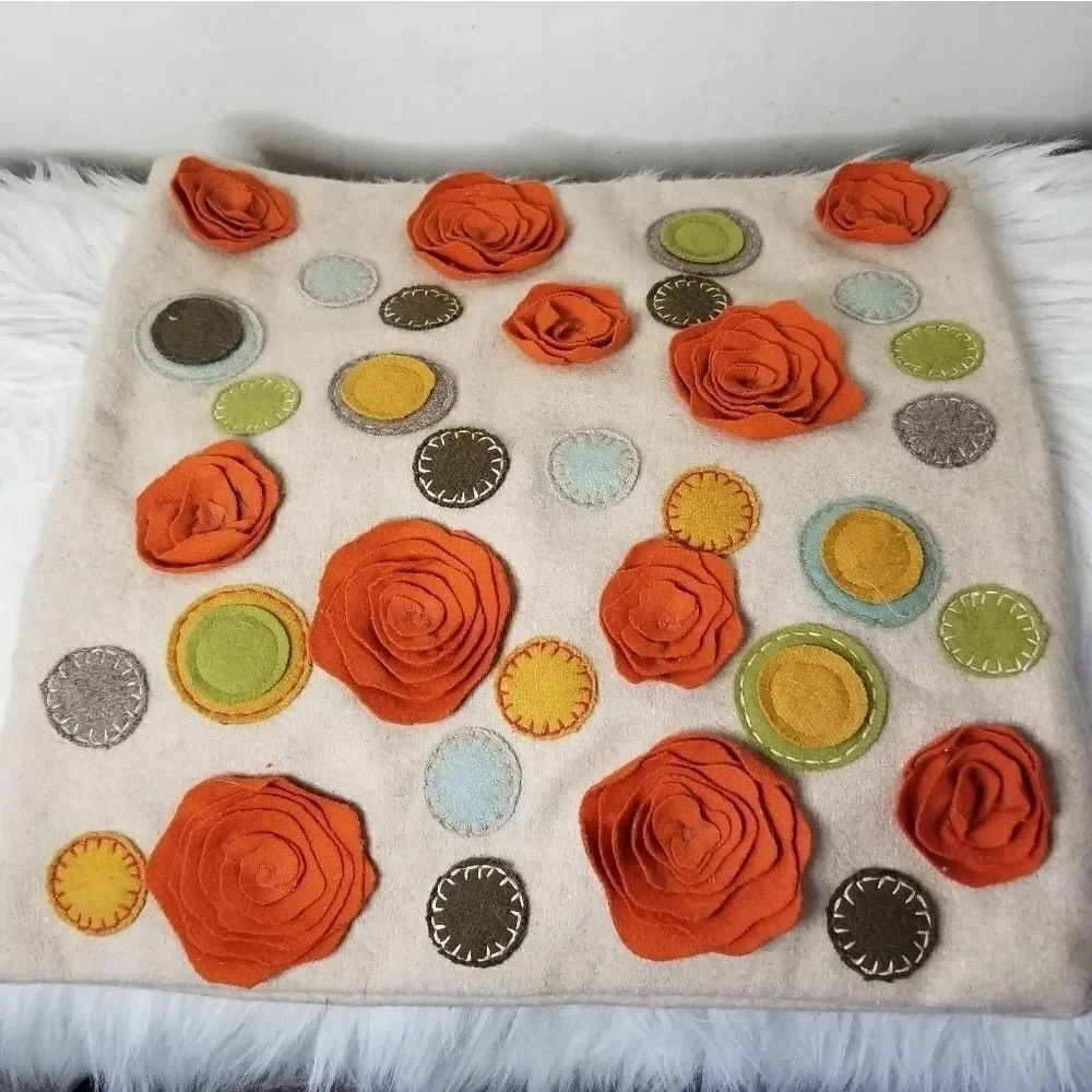 Square pillow case only 3-D flowers felt